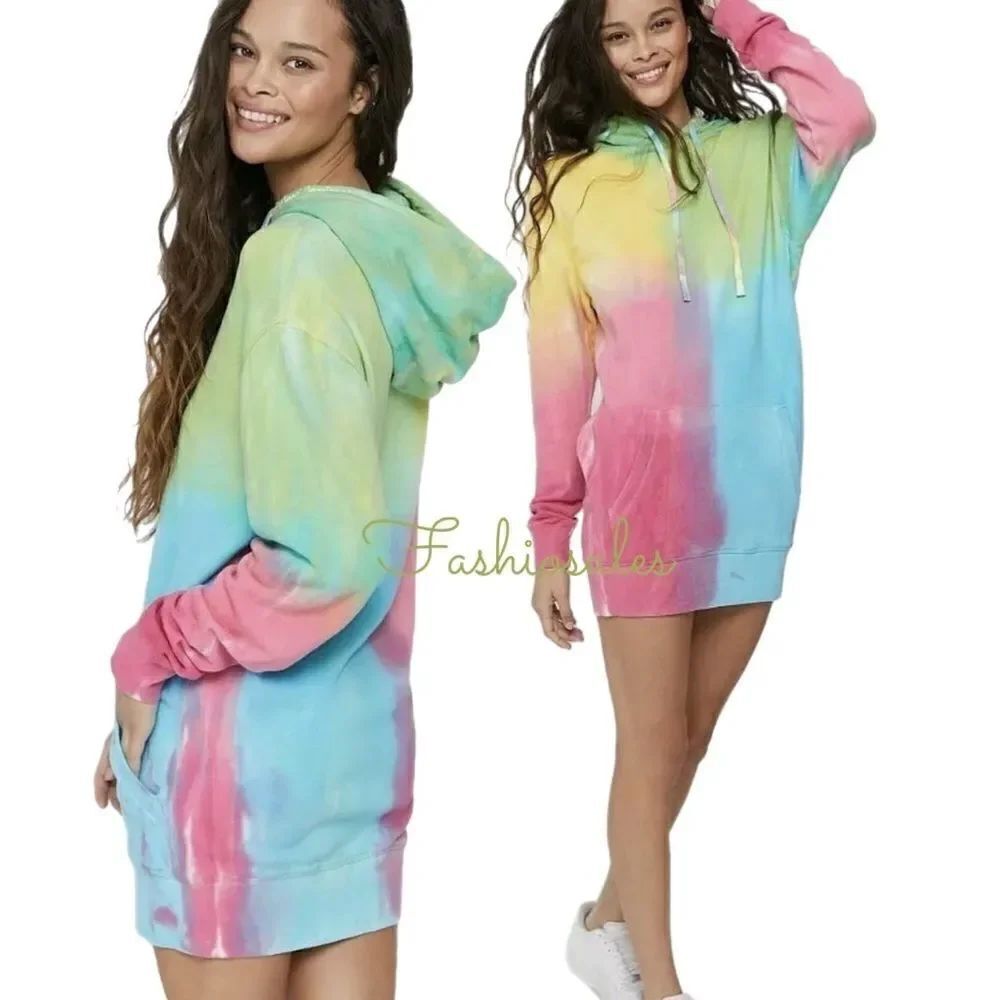 Victoria’s Secret Pink Spiritual Gangster Dress Hoodie Pullover Tie Dye Multicol